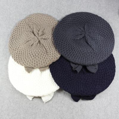 China HZM-16285 Character Low Price Customized Soft Korean Elegant Logo Flower Beret Hat With Bowknot for sale