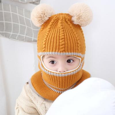 China HZM-19285 COMMON Amazon Tending Products Cartoon Pompom Thicken Plush Full Cover Earflap Hood Cap Warm Plush Scarf Hats for sale