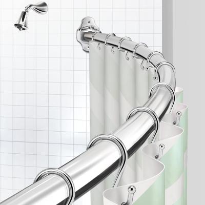 China Durable Adjustable Curved Rod Brushed Nickel High Quality Shower Curtain Accessories Rustproof Metal Curved Shower Curtain Poles for sale