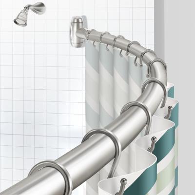 China Viable Newcomer 50-72 Inches Metal Rod Brushed Nickel Stainless Steel Adjustable Curved Shower Curtain Rod Shower Pole for sale