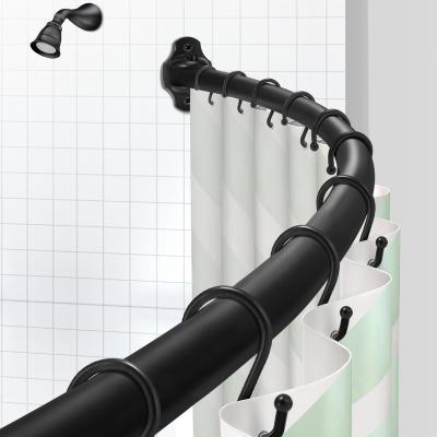 China Durable Curved Shower Curtain Rod Black 50-72 Inch Stainless Steel Adjustable Rod Shower Curtain Rustproof For Bathroom Fitting Room for sale