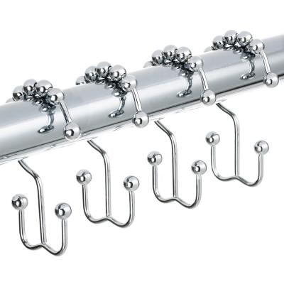 China Double Slip RTS Shower Curtain Hooks Rings 12pcs/set Wholesale Stainless Steel Metal Double Shower Curtain Hooks Bathroom Accessories for sale