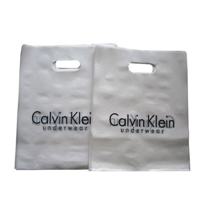 China Custom Copy Recyclable Logo Plastic Shopping Bag Plastic Packaging Die Cut Handle Carry Bag for sale