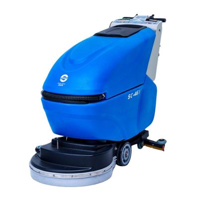 China Hotels Electric Industrial Hand Push Floor Scrubber With Wheels Ground Cleaning Machine For School Factory for sale