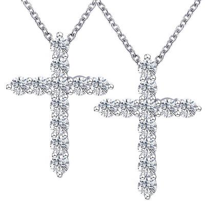 China 925 Silver Plated Women Trendy Trendy Moissanite Diamond Cross Pendant Necklace For White Gold Glitter18K for sale