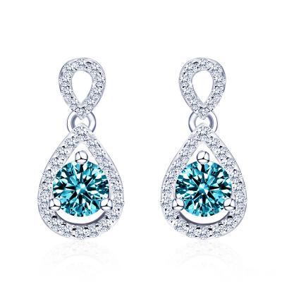 China Cute fashionable gorgeous blue moissanite white gold Diamond Earrings in teardrop shape women daily use jewelry accessories for sale