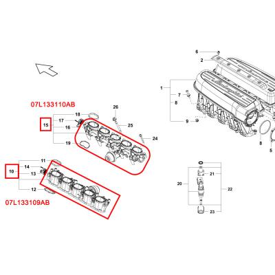 中国 Lamborghini Gallardo 5.2L FSI インテック マニフォールド 下ろし部品 OEM 07L133109AB 販売のため