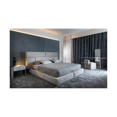 China Latest Original Modern Minimalist Italian Design Modern Luxury Fabric Wooden Bedroom Furniture Super King Size Bed for sale