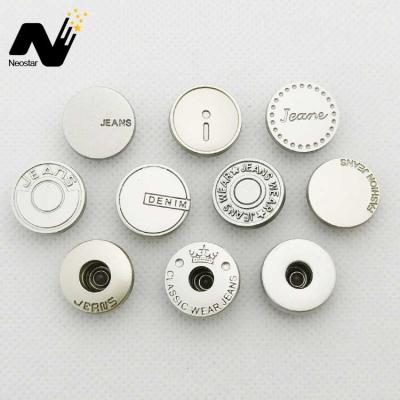 China Washable Engraved Branded Logo Button Make Custom Matte Silver Metal Jeans Buttons For Denim for sale