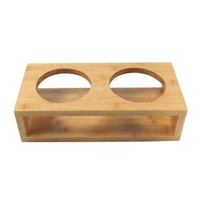 China High Quality Double Cat Pet Table Feeder Wooden Pet Cats Bowl Holder Bamboo Dog Bowl Holder for sale