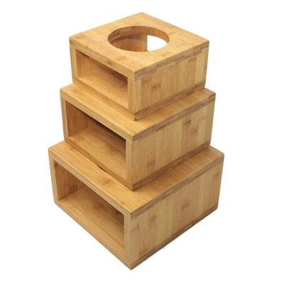 China Wooden Cat Double Bowl Rack Pet Drinking Water Holder Wooden Cats Bowl Bamboo Holder for sale