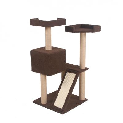 China Living Home Style Cat Tree Sisal Cat Scratching Pole Climbing Toy Spacious Perch Wooden Frame for sale