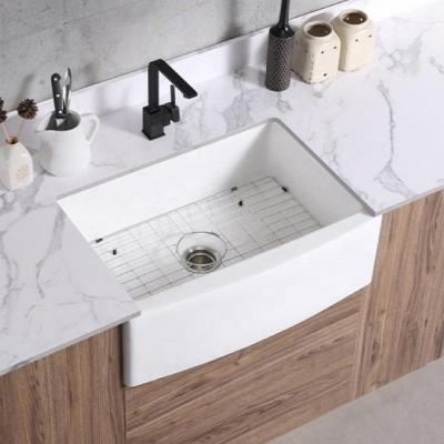 China Without Faucet Large Size Custom Rectangle Design White Ceramic Solid Surface Kitchen Sink Embedded Front Wash Bowl Farmhouse Apron Kitchen Sink for sale