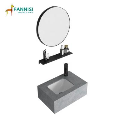 China FANNISI Traditional Hot Selling Wall Mounted Artificial Marble Stone Bathroom Sink Sink Vanity Led Makeup Mirror for sale