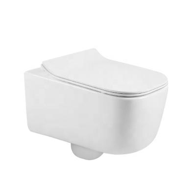 China Wall Washdown One Piece Bathroom Ceramic Round WC European Rimless Concealed Back to Wall Cistern Hung Toilet for sale