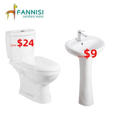 China Cheap Factory Price Ceramic Double-Flow Toilet Commode Sanitary Two Pieces With Pedestal Sink Set for sale