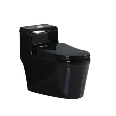 China Luxury Ceramic Gloss Gloss Black Double-Flow Design One Piece Toilet for sale