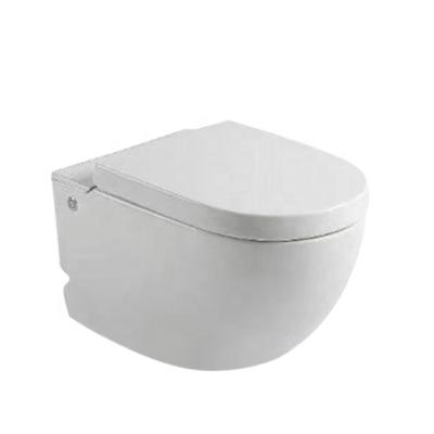 China Concealed fail no water tank electric battery automatic bravat round shape one piece toilet wall hung tankless for sale