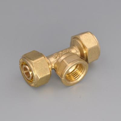 China Connect Pipes PEX-AL-PEX Quick Connect Brass Compression Fitting Female Tee Fitting for sale