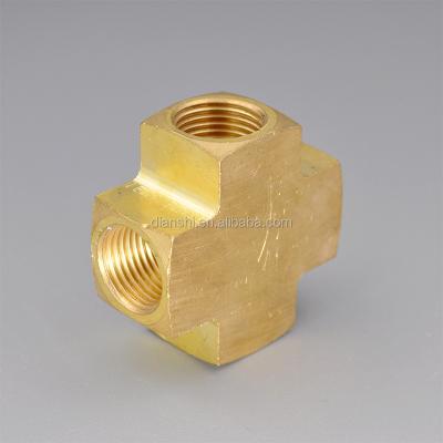 China Connect Pipes CNC Female Thread 4 Way Machine Forged Brass Cross Fitting for sale