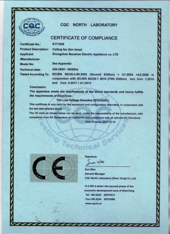 CE - Zhongshan Gesheng Electric Appliance Co., Ltd.