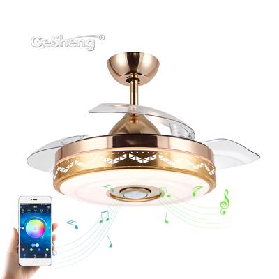 China Ceiling fan light with speaker wholesale customization wifi music speaker modern energy saving ceiling fan lights for sale