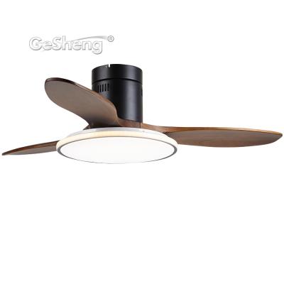 China Air Cooling+led lighting decorative wooden remote control bldc 3 blade dc flush mount ceiling fan with light for sale