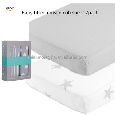 China Disposable Crib Sheet Baby Fitted Muslin 100% Cotton Muslin Bedding Set for sale