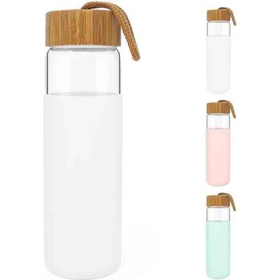 China 22 oz Viable Glass Water Bottle with Reusable Bamboo Lid and Semi-Clear Silicone Protective Sleeve, Leakproof, BPA Free for sale