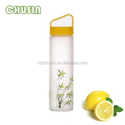 China Sustainable Glass Water Bottle With Spray Silicone Process And Handle Lid for sale