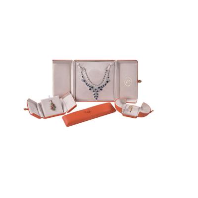 China Open Style Luxury Orange Leather Jewerly Storage PU Jewelery Gift Box Set Open Logo Customized Jewelry Box Customized Jewelry Box for sale