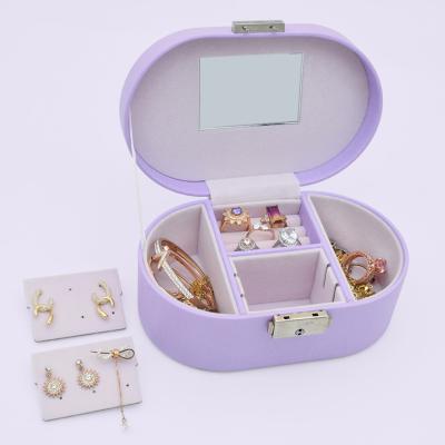 China OEM+ODM+Wholesale Small PU Jewelry Packing Case Travel Jewelry Case High Quality Smooth Purple Leather Organizer with Mirror for sale