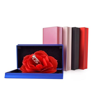 China Custom Logo Romantic Pink Flower Painting Wedding Jewelry Ring Packaging Rubber Box Jewerly Storage for sale