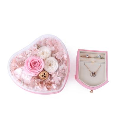 China Delicate Jewelry Package Custom Design Pendant Package Immortal Flower Heart Shape Jewelry Box Pink for sale