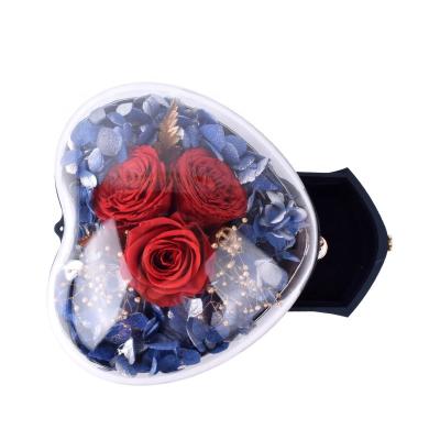 China Luxury Gray Gold Jewelry Package Red Rose Gift Pendant Necklace Jewelry Box For Valentine Gift Acrylic Flower Rose Wedding China Manufacturer for sale