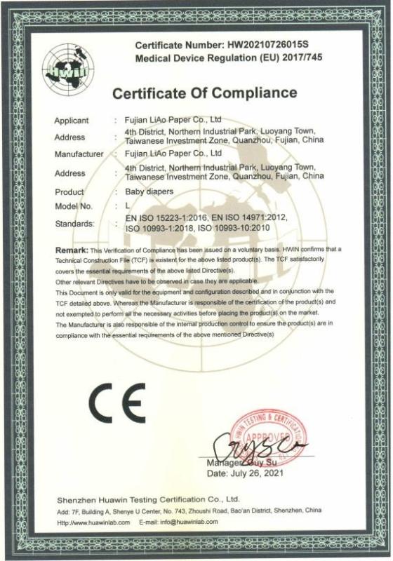 CE - Fujian Liao Paper Co., Ltd.