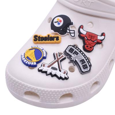 China Wholesale Basketball Team Logo Shoe Buckle Charms PVC Tear-Resistant Shoe Charms Custom Cute Cartoon Clog Shoe Charms for sale