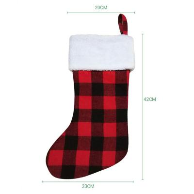 China Hand-sewn rustic plaid stockings by Kint Buffalo and Stripes Christmas original design for family mantel decoration for sale