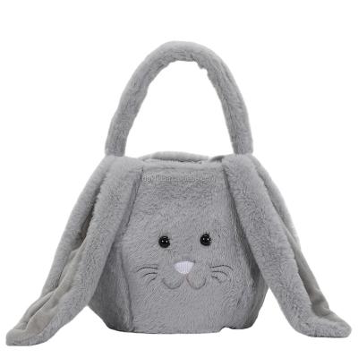 China Wholesale Festival Decoration White Chasing Rabbit Tote Bags Long Plush Easter Ear Bunny Bucket Decorations Candy Gifts Basket Gifts for sale