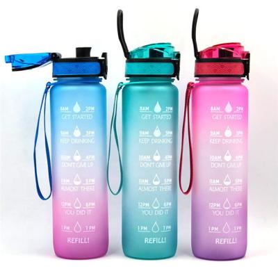 China Wholesale 1L Sustainable Frosted Water Bottles Pink Plastic Water Bottle Motivational Jug With Time Marker for sale