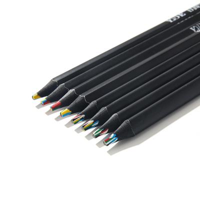 China Student Drawing Pencil Wholesale Four Color With Same Core Pencil Rainbow Advance Color Black Wooden Pencil For Students Painting Stationery Set for sale