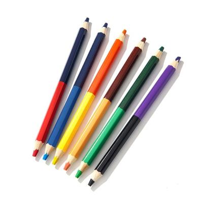 China Drawinig High Quality 12 Colors 24 Colors Jumbo Size End Color Double Pencils Bilateral Double Tip for sale