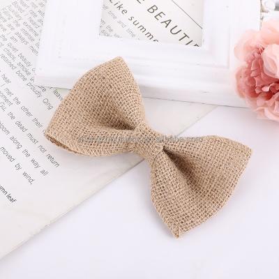 China Burlap Bow Ties Jute Fabric Bow Ties For Craft for sale