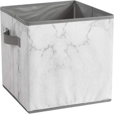 China Storage Folding Marble Cubes Set Of 4, 10 Inch Foldable Nonwoven Fabric Storage Basket Grey/White Storage Box For Toys for sale