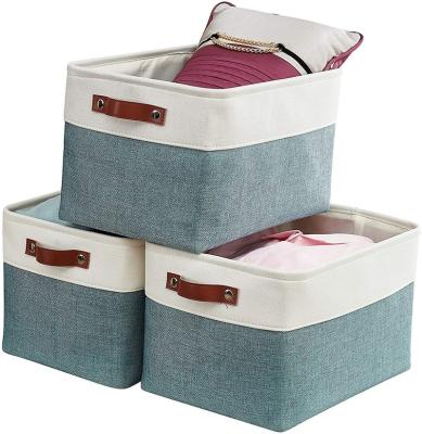 China Sturdy Cationic Collapsible Collapsible Storage Bin Cloth Cube Storage Basket with Handles for Shelf Nursery Home for sale