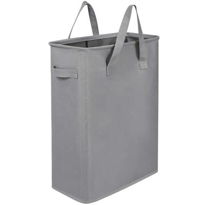 China Modern Slim Laundry Hamper With Handles Foldable Slim Laundry Dirty Bag Trash Bin Handles Dirty Laundry Hamper for sale