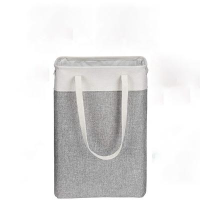 China Modern Laundry Hamper With Extra Thick Laundry Hamper Canvas Fabric Handles Beige&Grey Cotton Folding Hamper for sale