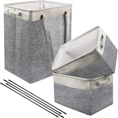 China Large 3 Pack Modern Folding Laundry Baskets Laundry Baskets With Handles Cotton Clothes Hamper Canvas Hamper For Bathroom Bedroom for sale