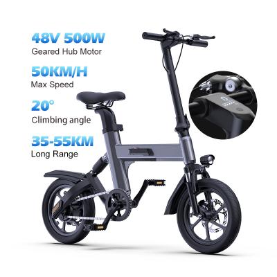 China Aluminum Alloy OEM 20 Inch Electric Bicycle 500w Hub Motor Folding Electric Bike with BT APP LCD LED Ebike Electric Bikes for Adults for sale