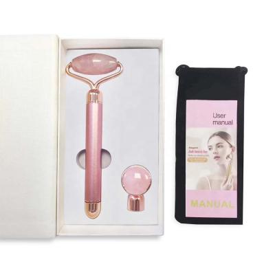 China 2021 Electric Vibrating Natural Face Beauty Facial Massager Jade Roller Wirth Quartz Stone for sale